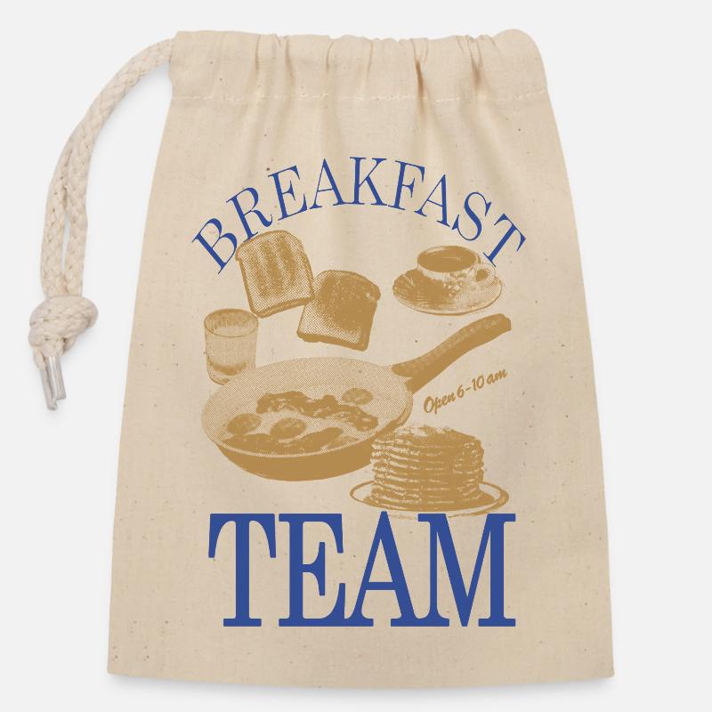 Breakfast Team – Retro Frühstücks-Motiv - Verschließbarer Geschenkbeutel aus Baumwolle (14x20cm) - Natur