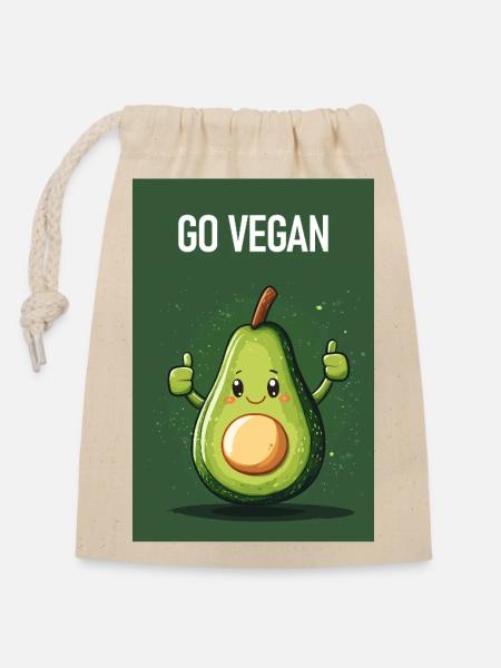 GO VEGAN - Verschließbarer Geschenkbeutel aus Baumwolle (14x20cm) - Natur