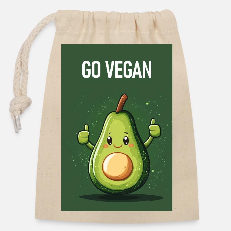 DEVENEZ VÉGÉTALIEN - Sac cadeau en coton avec cordon (14 x 20 cm) - nature