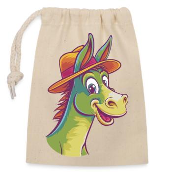 âne joyeux - Sac cadeau en coton avec cordon (14 x 20 cm) - nature - Devant