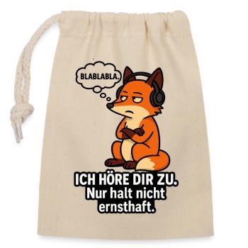 Fuchs mit Kopfhörer – Ich höre zu - Verschließbarer Geschenkbeutel aus Baumwolle (14x20cm) - Natur - Vorne