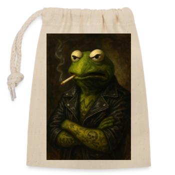 Rocker Kurmit - Verschließbarer Geschenkbeutel aus Baumwolle (14x20cm) - Natur - Vorne