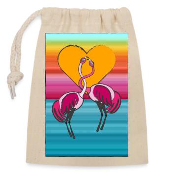 2 Liebende Flamingos - Verschließbarer Geschenkbeutel aus Baumwolle (14x20cm) - Natur - Vorne