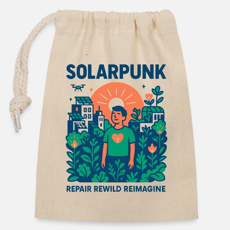 Solarpunk Manifesto - Closable cotton gift bag (14x20cm) - nature