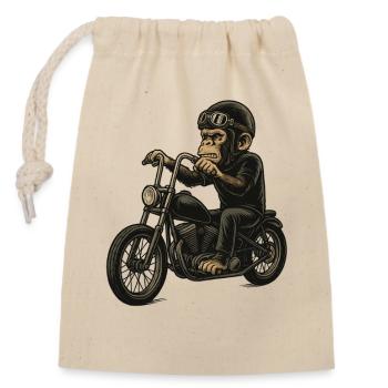 Biker-Affe - Verschließbarer Geschenkbeutel aus Baumwolle (14x20cm) - Natur - Vorne