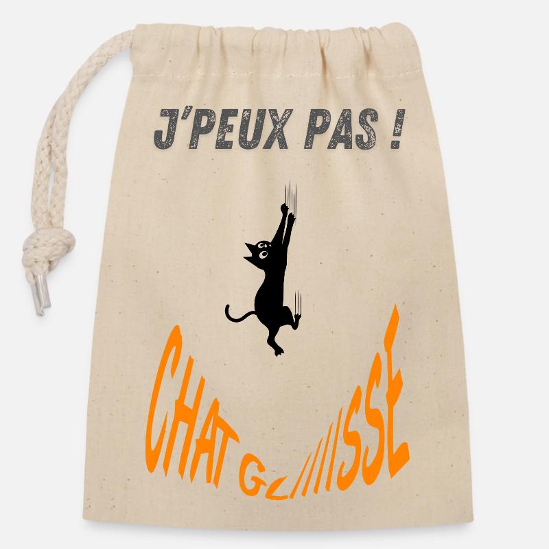 J'peux pas chat glisse ! - Sac cadeau en coton avec cordon (14 x 20 cm) - nature
