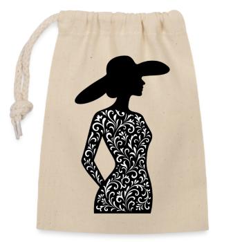 Silhouette de femme élégante avec robe ornementale - Sac cadeau en coton avec cordon (14 x 20 cm) - nature - Devant