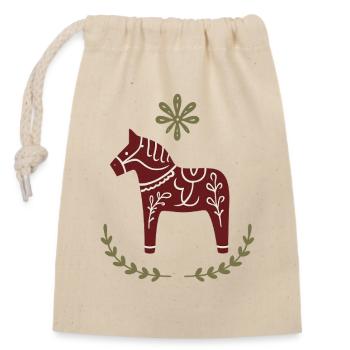 Dala Horse – Scandinavian Folk Art Design - Closable cotton gift bag (14x20cm) - nature - Front