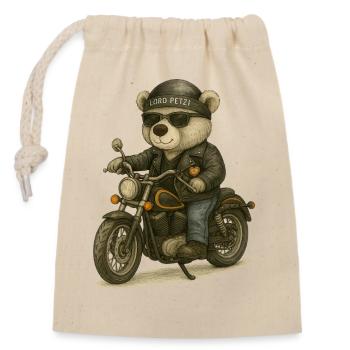 Lord Petzi Chopperfahrer - Verschließbarer Geschenkbeutel aus Baumwolle (14x20cm) - Natur - Vorne