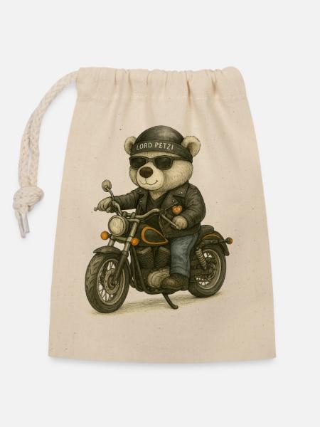 Lord Petzi Chopperfahrer - Verschließbarer Geschenkbeutel aus Baumwolle (14x20cm) - Natur
