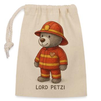 Lord Petzi Feuerwehrmann - Verschließbarer Geschenkbeutel aus Baumwolle (14x20cm) - Natur - Vorne
