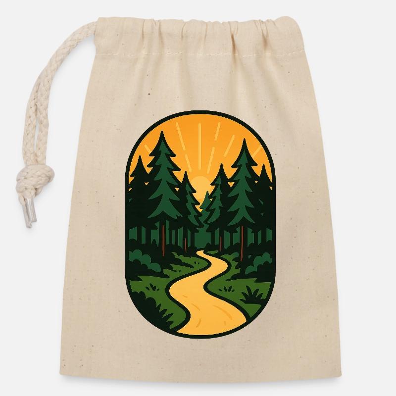 Évasion sur le sentier forestier - Sac cadeau en coton avec cordon (14 x 20 cm) - nature