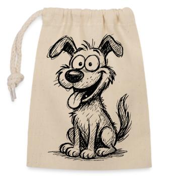Chien joueur avec de grands yeux - Sac cadeau en coton avec cordon (14 x 20 cm) - nature - Devant
