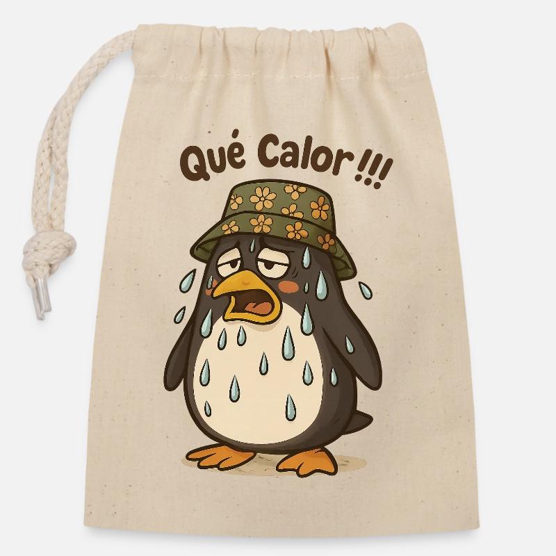 qué calor ! - Sac cadeau en coton avec cordon (14 x 20 cm) - nature