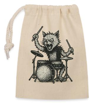 Cat playing drums Punk Rock Music - Closable cotton gift bag (14x20cm) - nature - Front