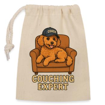 Couch Pudel - Couching expert - Verschließbarer Geschenkbeutel aus Baumwolle (14x20cm) - Natur - Vorne