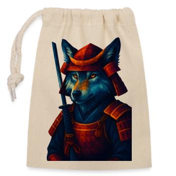 WPAP Stil Tier - Samurai Wolf altertümlich Rüstung - Verschließbarer Geschenkbeutel aus Baumwolle (14x20cm) - Natur - Vorne