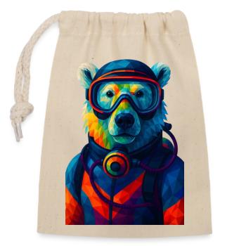 WPAP Stil Tiere - Eisbär im Taucheranzug Atemgerät - Verschließbarer Geschenkbeutel aus Baumwolle (14x20cm) - Natur - Vorne