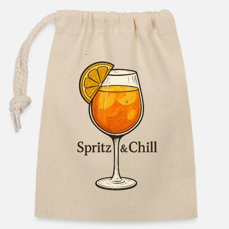 Spritz & Chill - Verschließbarer Geschenkbeutel aus Baumwolle (14x20cm) - Natur