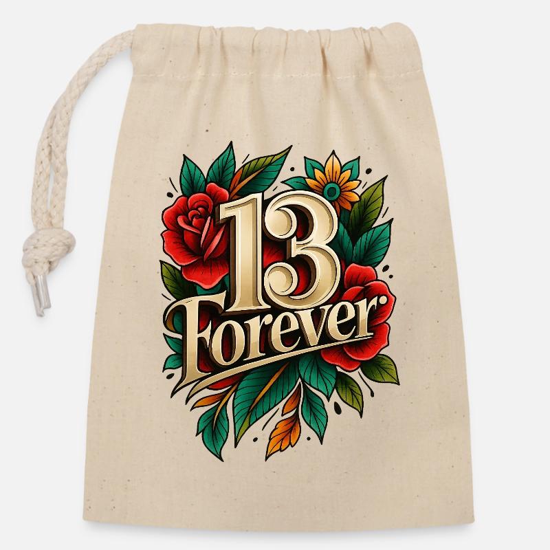 Fleurs13 - Sac cadeau en coton avec cordon (14 x 20 cm) - nature