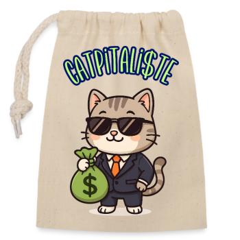 CATPITALISTE - Humour chat kawaii - Sac cadeau en coton avec cordon (14 x 20 cm) - nature - Devant
