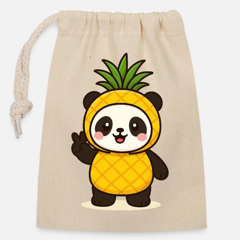 Fruchtig süß und tierisch cool Ananaspanda - Verschließbarer Geschenkbeutel aus Baumwolle (14x20cm) - Natur
