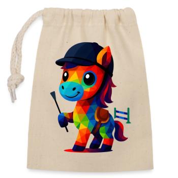 WPAP Polygon Kawaii Style Animal Bébé Cheval avec Casquette - Sac cadeau en coton avec cordon (14 x 20 cm) - nature - Devant