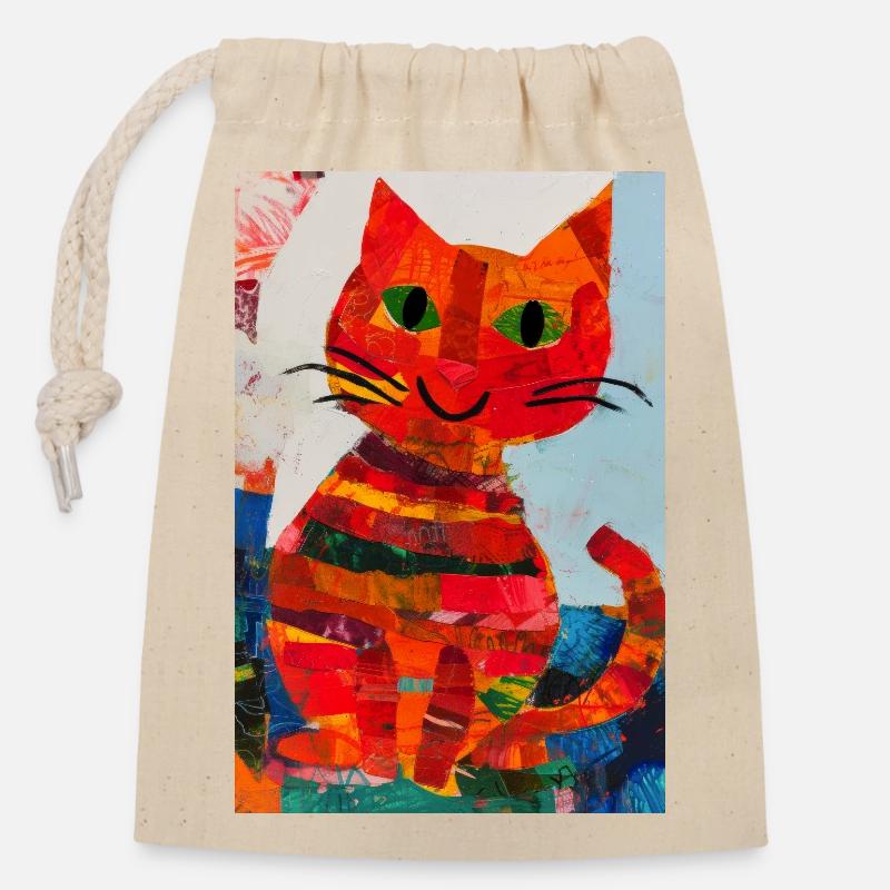 Cats collage 0001 - Closable cotton gift bag (14x20cm) - nature