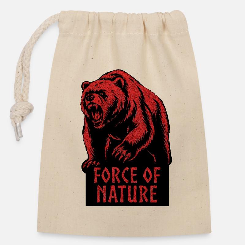 Wild Bear – Force indomptée de la nature - Sac cadeau en coton avec cordon (14 x 20 cm) - nature