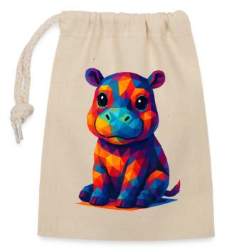 WPAP Polygon Kawaii Stil Baby Nilpferd Hippo - Verschließbarer Geschenkbeutel aus Baumwolle (14x20cm) - Natur - Vorne