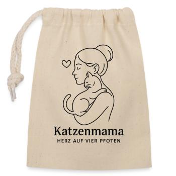 Heart on four paws cat mom - Closable cotton gift bag (14x20cm) - nature - Front