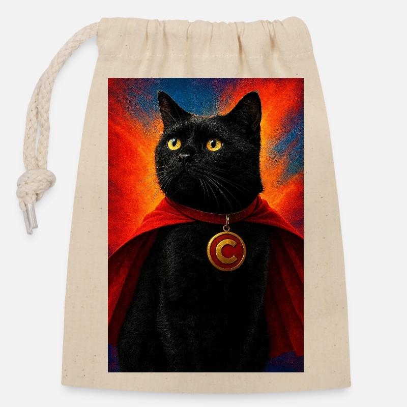 Superhelden-Cat mit Goldmedaillon - Verschließbarer Geschenkbeutel aus Baumwolle (14x20cm) - Natur