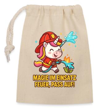 Magie im Einsatz Feuer Löschen Einhorn - Verschließbarer Geschenkbeutel aus Baumwolle (14x20cm) - Natur - Vorne