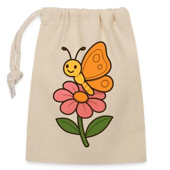 Fröhlicher Schmetterling auf Blumenmotiv - Verschließbarer Geschenkbeutel aus Baumwolle (14x20cm) - Natur - Vorne