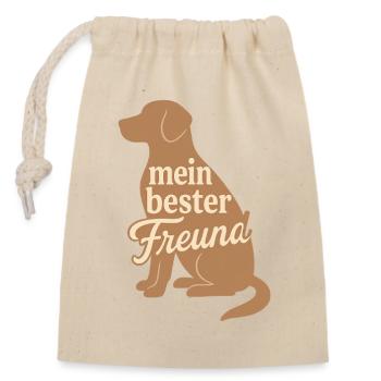 Mein Bester Freund Hund Motiv - Verschließbarer Geschenkbeutel aus Baumwolle (14x20cm) - Natur - Vorne