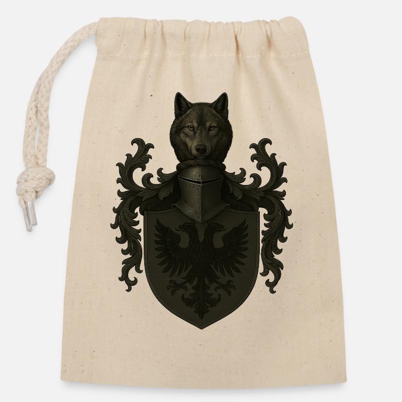 Jerrik Joris von Josten – Wolf & Doppeladler Crest - Closable cotton gift bag (14x20cm) - nature