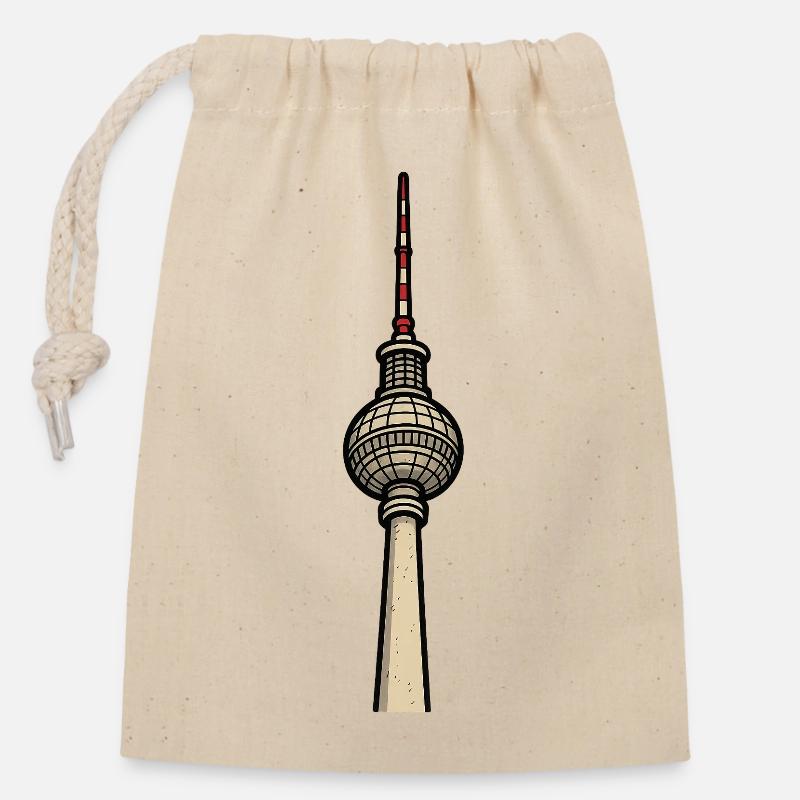 Berliner Fernsehturm Illustration - Verschließbarer Geschenkbeutel aus Baumwolle (14x20cm) - Natur
