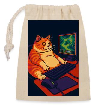 Chubby Gaming Cat with Retro Pixel Art - Closable cotton gift bag (14x20cm) - nature - Front