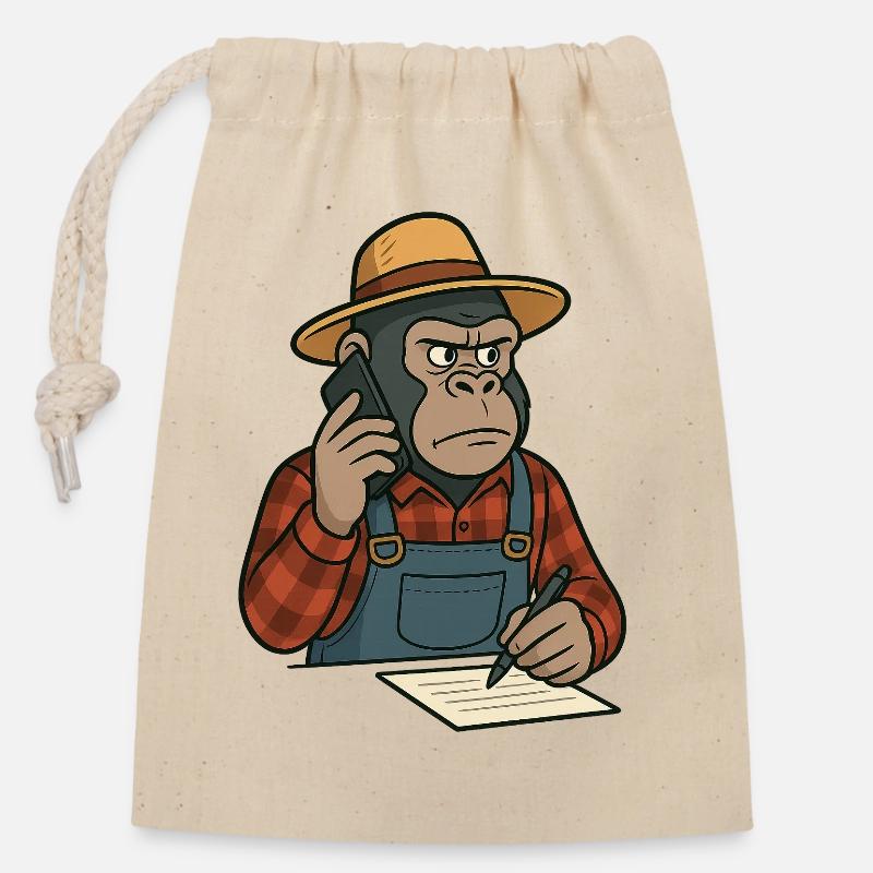 Farm Gorilla - Closable cotton gift bag (14x20cm) - nature