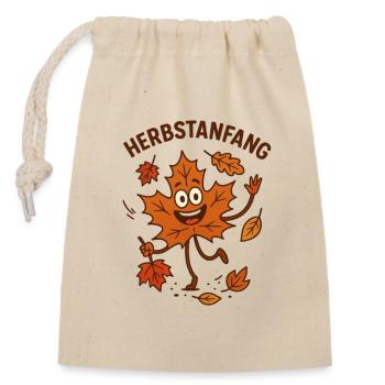 Herbstlaub Fröhlicher Blattcharakter - Verschließbarer Geschenkbeutel aus Baumwolle (14x20cm) - Natur - Vorne