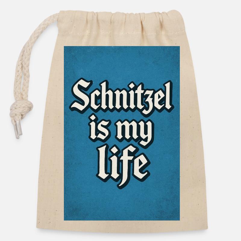 Schnitzel ist mein Leben Schriftzug - Verschließbarer Geschenkbeutel aus Baumwolle (14x20cm) - Natur