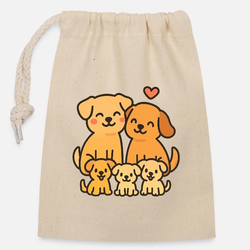 Verspielte Hundefamilie Illustration - Verschließbarer Geschenkbeutel aus Baumwolle (14x20cm) - Natur