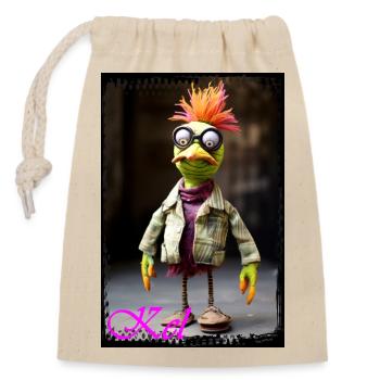 Marionnette oiseau avec lunettes et vêtements chics - Sac cadeau en coton avec cordon (14 x 20 cm) - nature - Devant