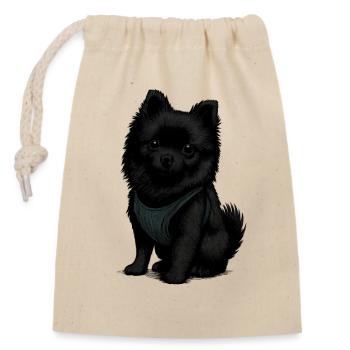 Schwarzer Spitz Hund mit Süssenblick - Verschließbarer Geschenkbeutel aus Baumwolle (14x20cm) - Natur - Vorne