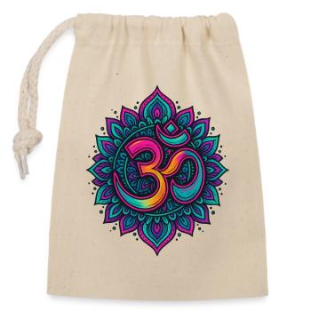 Psychedelisches Om Goa Mandala - Verschließbarer Geschenkbeutel aus Baumwolle (14x20cm) - Natur - Vorne