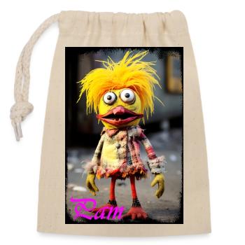 Bunte Puppenfigur mit wilden gelben Haaren - Verschließbarer Geschenkbeutel aus Baumwolle (14x20cm) - Natur - Vorne