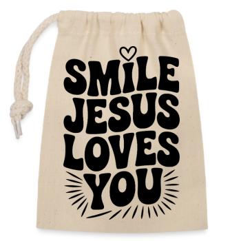 Lächle Jesus Liebe dich - Verschließbarer Geschenkbeutel aus Baumwolle (14x20cm) - Natur - Vorne