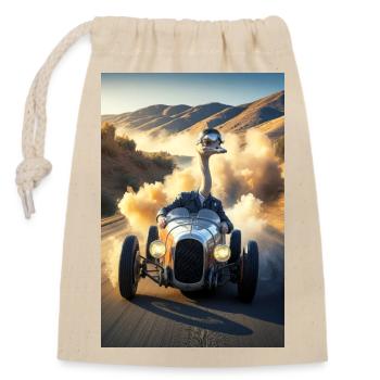 Humanoider Emu-Fahrer auf der Straße - Verschließbarer Geschenkbeutel aus Baumwolle (14x20cm) - Natur - Vorne