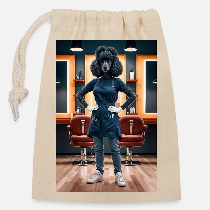 Coiffeur caniche humanoïde - Sac cadeau en coton avec cordon (14 x 20 cm) - nature