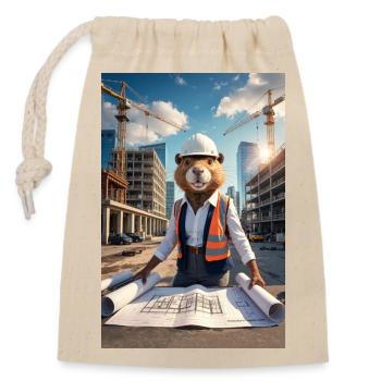 Humanoider Biber-Architekt - Verschließbarer Geschenkbeutel aus Baumwolle (14x20cm) - Natur - Vorne